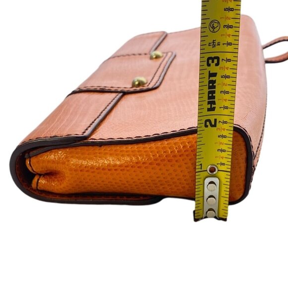 Vintage Banana Republic Orange Lizard Print Leather Baguette Clutch With Gold Ha - Picture 12 of 12